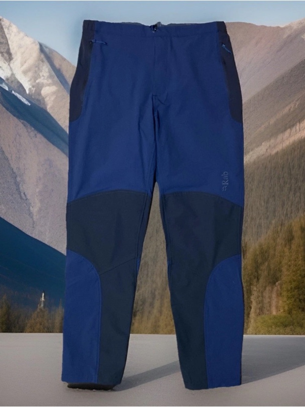 Rab Torque Pants Mens L Blue/ Black Softshell Double Knee Climbing Hiking Matrix